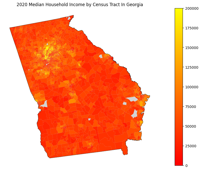 Median Household Income by Census Tract in Georgia